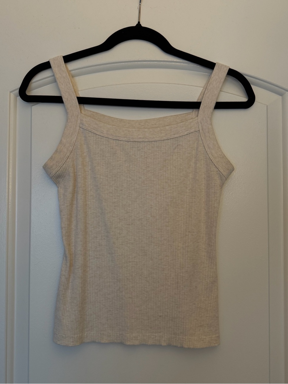American Eagle Outfitters Ribbed Cream Square-Neck Tank